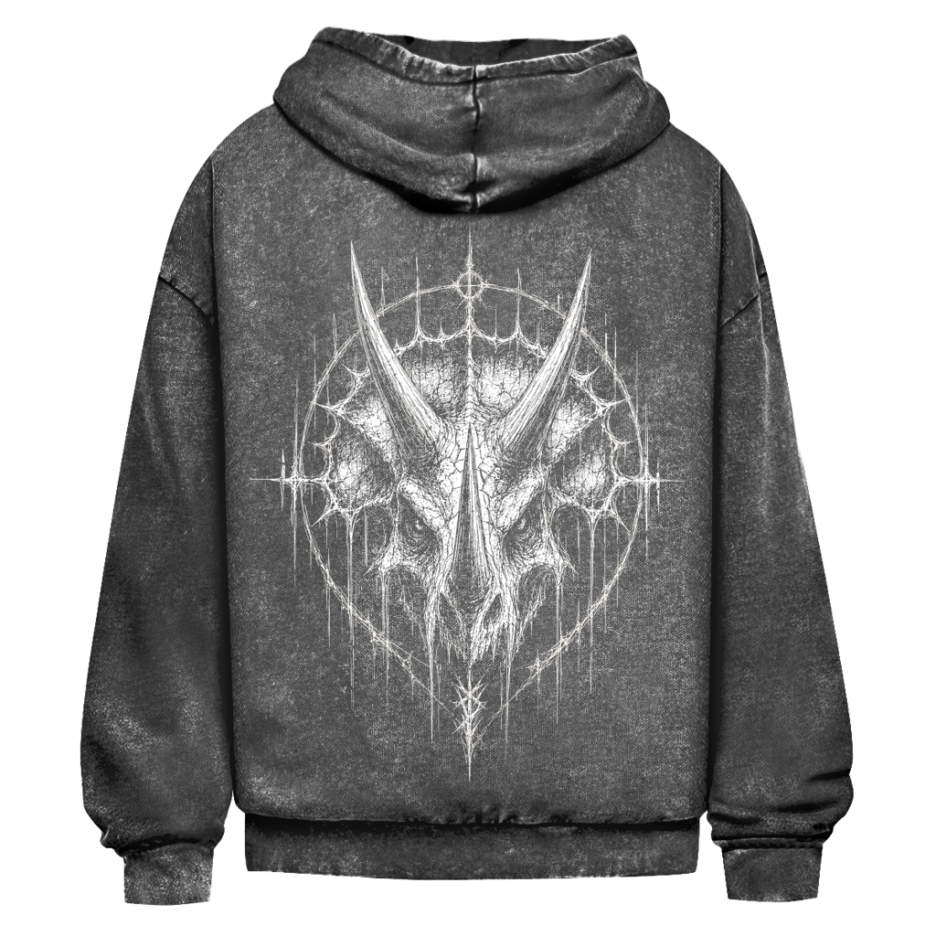 Rückseite des schwarzen Primal Kohle Hoodies mit großem weißem Primal-Motiv