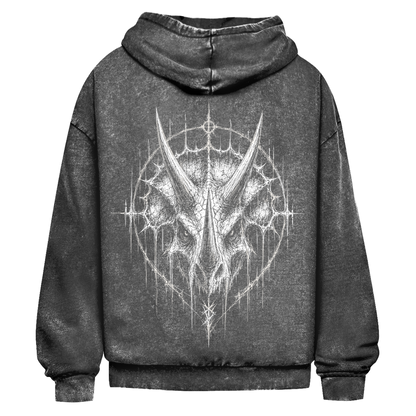 Rückseite des schwarzen Primal Kohle Hoodies mit großem weißem Primal-Motiv
