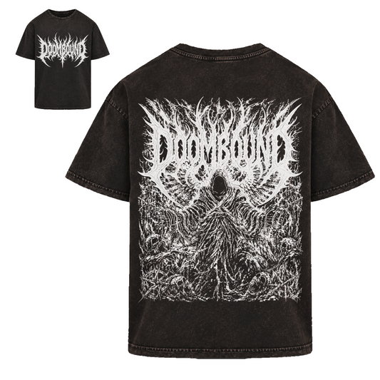 Crusader Kohle Shirt in verwaschenem Schwarz, Vorder- und Rückseite mit großem weißem Rückenmotiv