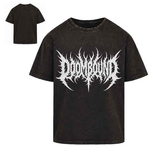 Core Kohle Shirt in verwaschenem Schwarz, Vorderseite mit weißem Schriftzug und unbedruckte Rückseite